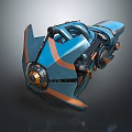 Futuristic Sci Fi Blue And Orange Mechanical Device With Metallic Structure And Complex Components