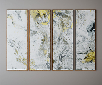 Modern abstract painting quadruple hanging painting 3d model