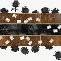 Oval Wooden Conference Table With Black Office Chairs And White Papers