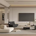 Modern Living Room Interior With Neutral Sofas TV And Coffee Table 3d model