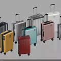 Assorted Stylish Multicolored Suitcases In Different Sizes With Telescopic Handles And Rolling Wheels