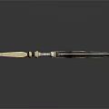Decorative Curved Weapon With Wooden Handle Golden Accents And Metal Blade