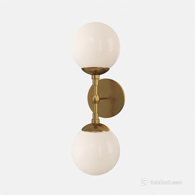 Modern Wall Lamp With Double White Globe Shades And Gold Base Design 3d model 