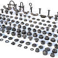 Different Types of Black Metal Mechanical Parts With Bolts Nuts Washers Hooks