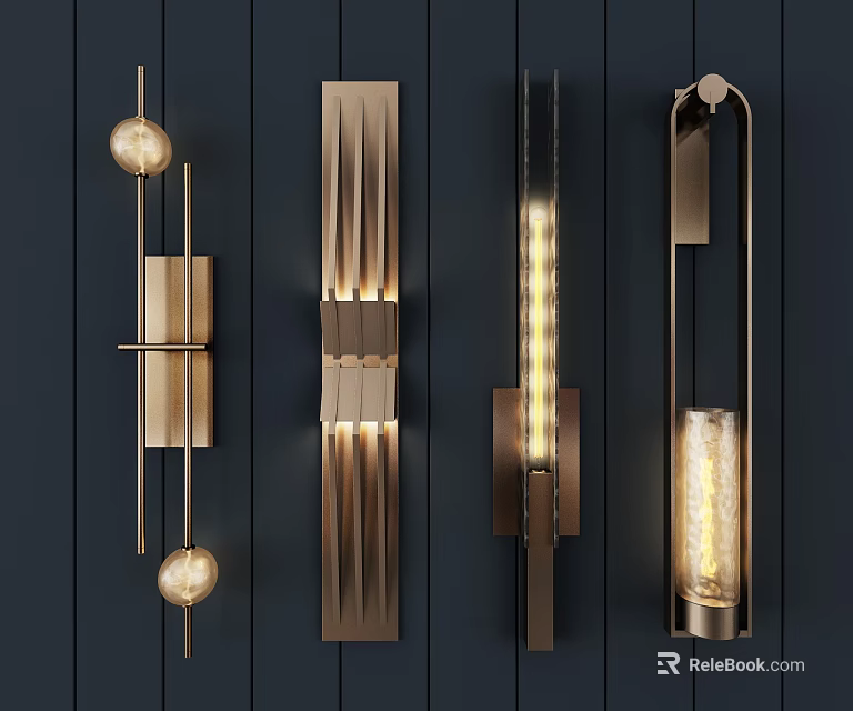 Elegant Modern Wall Sconces With Metal Frames Glass Shades And Linear Design Structure 3d model 