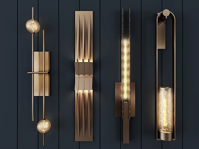 Elegant Modern Wall Sconces With Metal Frames Glass Shades And Linear Design Structure 3d model