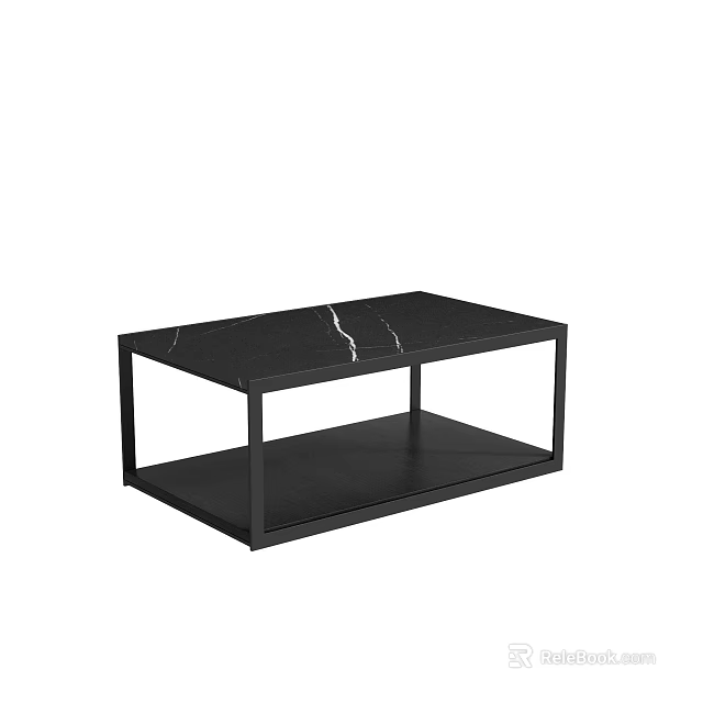 Modern Black Coffee Table With Metal Frame And Lower Storage Shelf 3d model