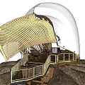 Unique Dome Architectural Structure With Wooden Frame Transparent Top And Multiple Thatched Roof Sections