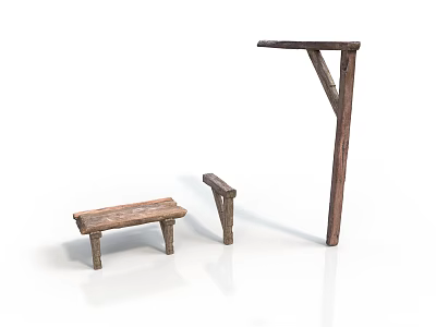Rustic Wooden Furniture Collection With Bench Small Bracket And Large Shelf Bracket 3d model