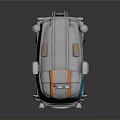Futuristic Small Silver Vehicle With Orange Stripes Blue Windows Round Wheels And Roof Lights
