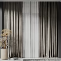Gray Velvet Curtains With Sheer Panels And Dried Flowers In Vase For Cozy Interior