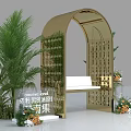 Modern Minimalist Outdoor Photo Check-in Spot With Archway Green Plants And Floral Arrangements