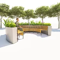 Outdoor Landscape Seating Curved Wooden Design With Person Sitting And Green Trees