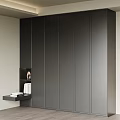 Modern Dark Gray Wardrobe Design With Open Shelf And Decorative Items 3d model