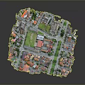 3D City Model Featuring Central Green Square And Surrounding Residential Buildings