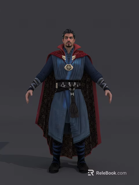 Mystic Wizard Character Wearing Blue Robe Red Cape With Golden Accents And Dragon Companion 3d model 