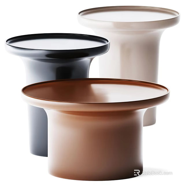 Modern Round Top Coffee Tables With Cylindrical Base In Black Beige Brown 3d model 