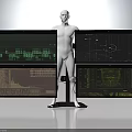 Professional Electronic Monitor Setup On Dual Stand With Multiple Screens Displaying Data Charts