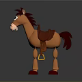 Cute Brown Cartoon Horse Toy With Saddle Standing Pose And Red Hooves