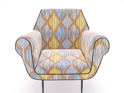 Colorful Geometric Patterned Accent Chair With Curved Arms And Metal Legs 3d model