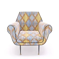 Colorful Geometric Patterned Accent Chair With Curved Arms And Metal Legs
