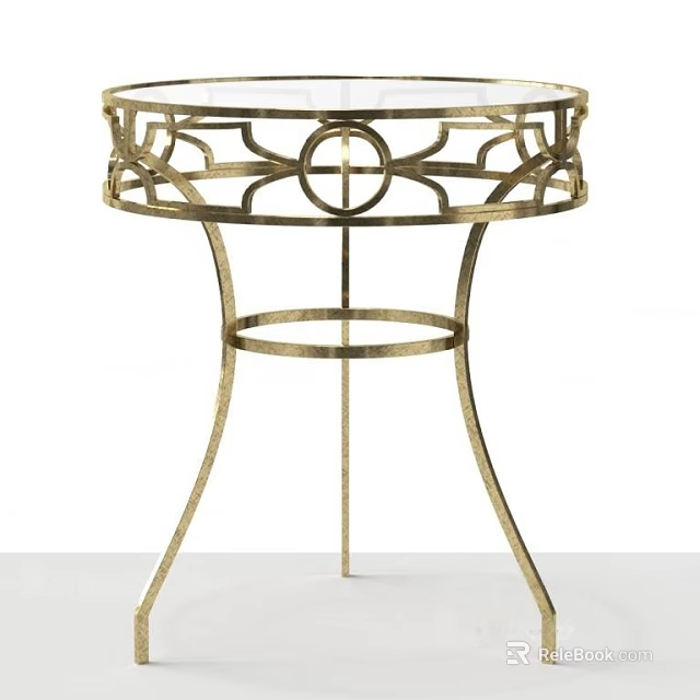 Elegant Round Table With Gold Metal Frame And Intricate Lace Design 3d model 