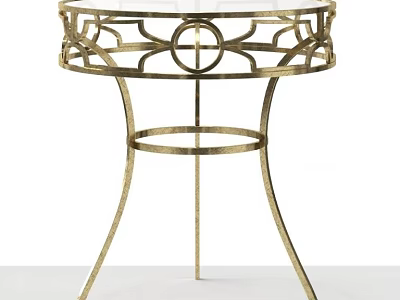 Elegant Round Table With Gold Metal Frame And Intricate Lace Design 3d model