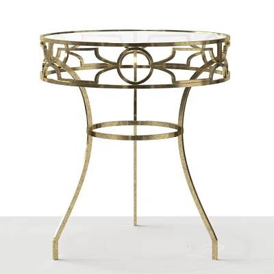 Elegant Round Table With Gold Metal Frame And Intricate Lace Design 3d model