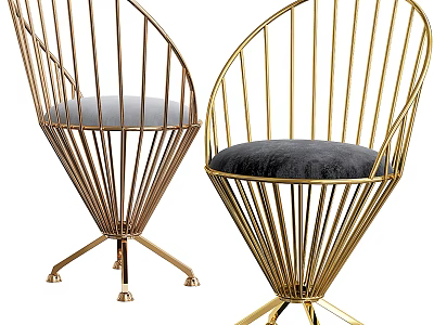 Modern Accent Chair With Gold Radiating Metal Frame And Cushioned Seat Design 3d model
