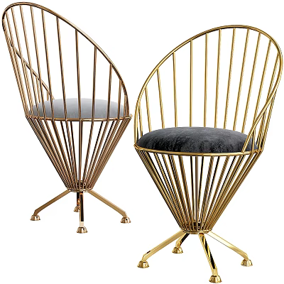 Modern Accent Chair With Gold Radiating Metal Frame And Cushioned Seat Design 3d model