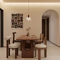 Modern Living Dining Room With Brown Sofa Framed Artworks And Coffee Table On Patterned Rug