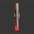 Decorative Sword With Red Circular Handle Yellow Letter E Silver Blade And Ornate Design