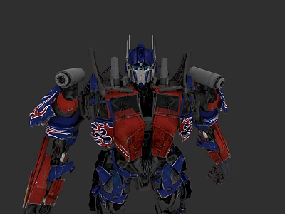 Red And Blue Mechanical Robot With Detailed Armor And Mechanical Components 3d model
