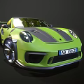 Neon Yellow Sports Car With Rear Spoiler And Striped Sporty Exterior Design