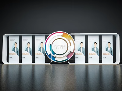 Leadership Themed Group Photo Check In Spot With Circular Color Wheel And Suits Portraits 3d model