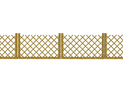 Wooden Garden Fence with Diamond Lattice Pattern and Vertical Support Posts 3d model