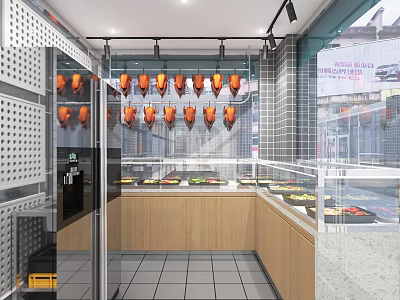 Dessert Shop Interior With Display Cases Wooden Counters And Tile Flooring 3d model