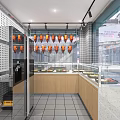 Dessert Shop Interior With Display Cases Wooden Counters And Tile Flooring