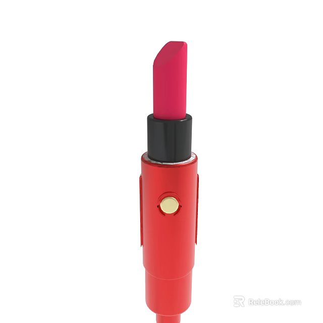 Red Cased Lipstick With Pink Shade And Gold Accent For Cosmetic Use 3d model 