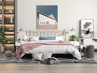 Modern background double bed 3d model