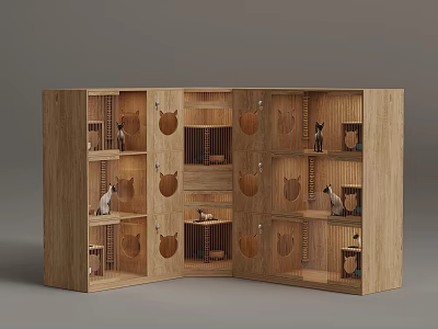 Wooden Cat Play Furniture With Multi Compartments Ladders And Beds 3d model