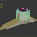 Ancient Architecture Featuring Green Dome Golden Top White Walls Small Towers Steps and Reflection