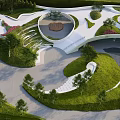 Modern Park Landscape Design With Winding Paths Green Lawns And Circular Seating Area