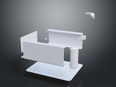 White Equipment Stand With Vertical Horizontal Panels Cylindrical Base And Hook Accessory 3d model