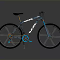 Stylish Blue And White Mountain Bicycle With Black Tires And Reflective Surface