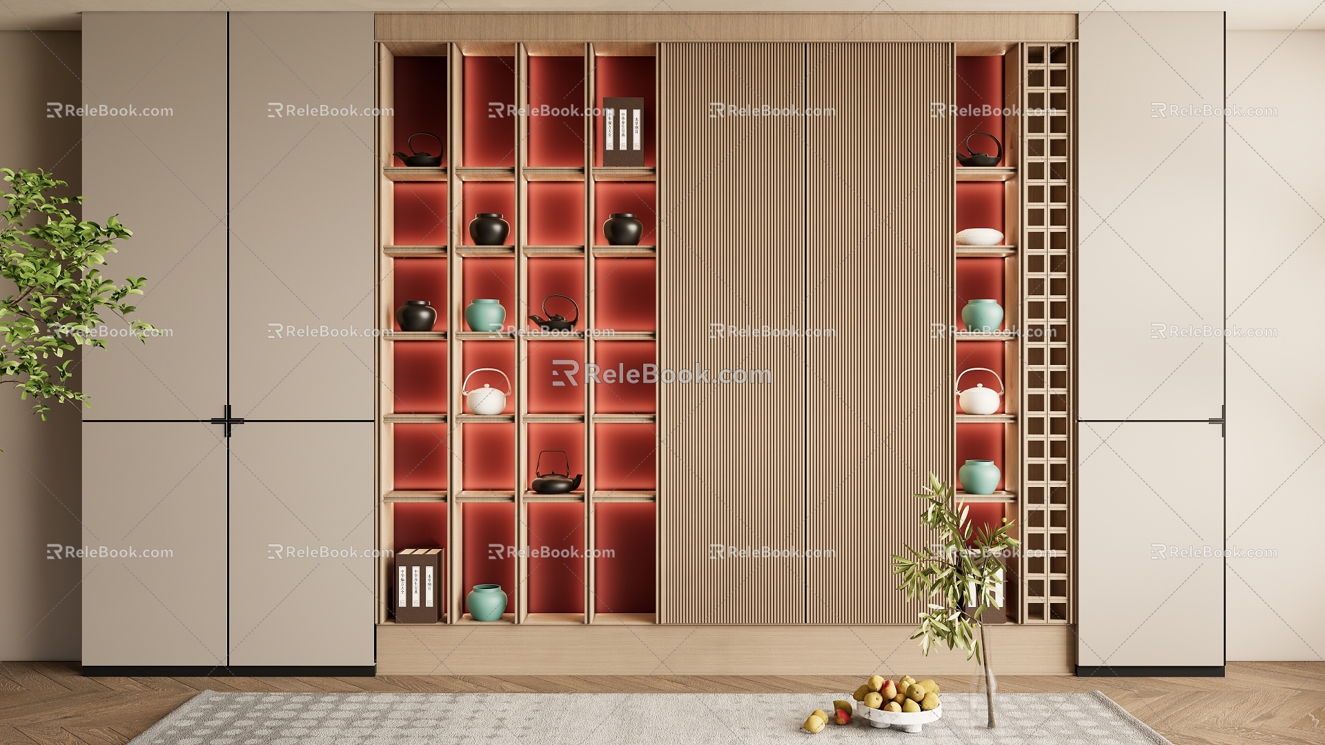 New Chinese bookcase background wall Decorative bookcase background wall 3d model