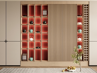 New Chinese bookcase background wall Decorative bookcase background wall 3d model