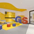 Vibrant Activity Space With Yellow Curved Ceiling Bulletin Board Large GS Letters And Colorful Cushions