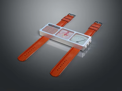 Stylish Orange Leather Strap Watch With Silver Case And Modern Design 3d model