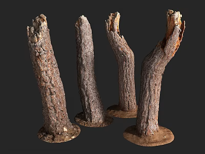 Natural Rustic Wood Stumps With Stone Bases For Decorative Use 3d model